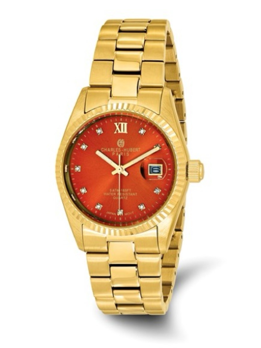 Charles-Hubert Paris Men's Quartz Red Dial Gold-Tone Watch